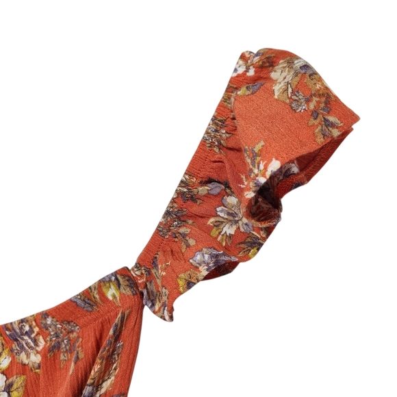 American Eagle Outfitters Orange Floral Mini Dress Off Shoulder XS Boho Pockets - Picture 4 of 14